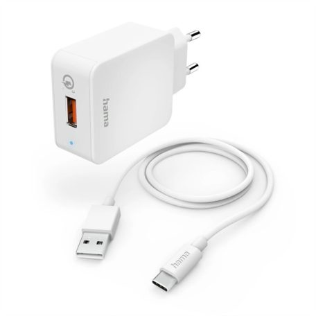 HAMA 201626, FIC E3 HÁLÓZATI TÖLTŐ SZETT "QC 3.0" USB -TYPE-C KÁBELLEL (19,5W), FEHÉR