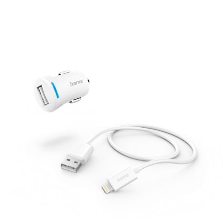 HAMA 201610, FIC E3 AUTÓS TÖLTŐ SZETT (2,4A) LIGHTNING - USB ADATKÁBELLEL, FEHÉR