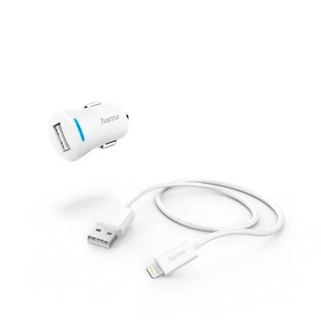 HAMA 201610, FIC E3 AUTÓS TÖLTŐ SZETT (2,4A) LIGHTNING - USB ADATKÁBELLEL, FEHÉR