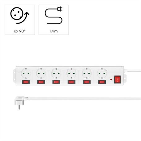 HAMA 223159, HÁLÓZATI ELOSZTÓ, 6-OS, 90 FOK,KÜLÖN KAPCSOLHATÓ 6+1, FEHÉR FIP