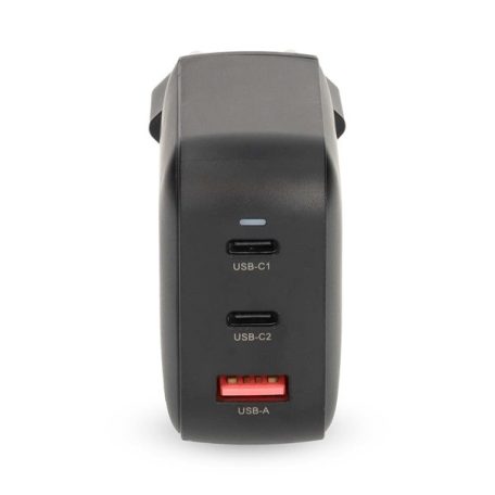Nedis WGCHA100WBK töltő 100 W, GaN, PD3.0, QC 2,5 / 3,0 / 5,0 A, Kimenetek száma: 3, USB-A / 2x USB-C, fekete