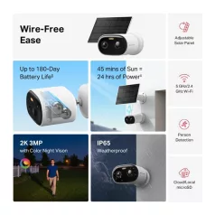   MERCUSYS Wireless Kamera Cloud kültéri éjjellátó + Okos Solar panel IP65, MC410 KIT