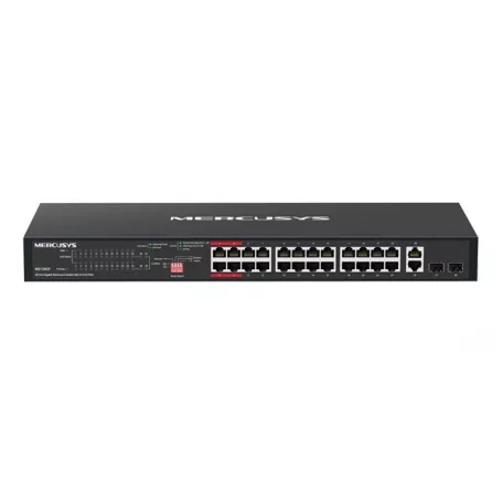 MERCUSYS Switch 28x1000Mbps(24xPOE+) + 2xSFP, Fémházas Asztali Rackes, MS128GP