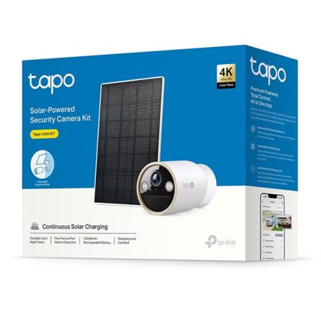 TP-LINK Wireless Kamera Cloud kültéri + Okos Solar Panel IP66 4K Dual-Band, TAPO C460 KIT