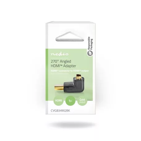 Nedis CVGB34902BK HDMI átalakító adapter, aranyozott, 270°-os szögben elforgatható, pipa