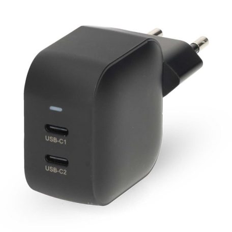 Nedis WGCHA45WBK töltő 45 W | GaN | PD3.0, Gyorstöltési funkció, 2,25 / 3,0 A, 2x USB-C, Automatikus feszültségválasztás