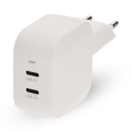 Nedis WGCHA45WWT töltő 45 W | GaN | PD3.0, Gyorstöltési funkció, 2,25 / 3,0 A, 2x USB-C, Automatikus feszültségválasztás
