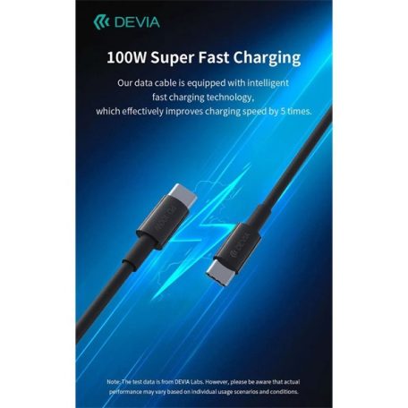 DEVIA USB-C - USB C (Type-C) ADAT ÉS TÖLTŐKÁBEL - SMART SERIES 100W PD, Fekete, 1,5m