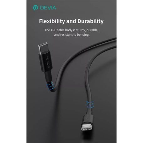 DEVIA USB-C - USB C (Type-C) ADAT ÉS TÖLTŐKÁBEL - SMART SERIES 100W PD, Fekete, 1,5m