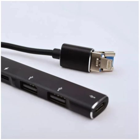 BLACKBIRD Adapter USB3.0/Lightning, 2xUSB, 1xUSB-C, 1xLightning, Fekete