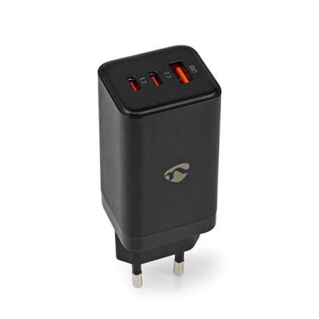 Nedis WCGPD65W100BK PD töltő / tápegység 65W, 5A, GaN, QC, automatikus feszültségválasztás, USB-A / 2x USB-C