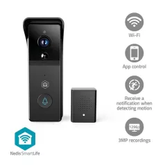   Nedis WIFICDP21BK WIFI videó kapucsengő (kaputelefon), 3MP Full HD 1296p, felhőtárhely / microSD foglalat, akkumulátor