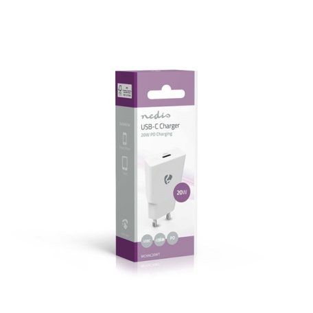 Nedis WCHAC20WT fali USB töltő, 20 W, GaN, PD3.0, 1,67 / 2,22 / 3,0 A, USB-C, automatikus feszültségválasztás