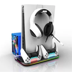   BLACKBIRD PS5 Kiegészítő Konzol hűtő Ventilátoros + Töltő állomás + Játék tartó, Fekete RGB