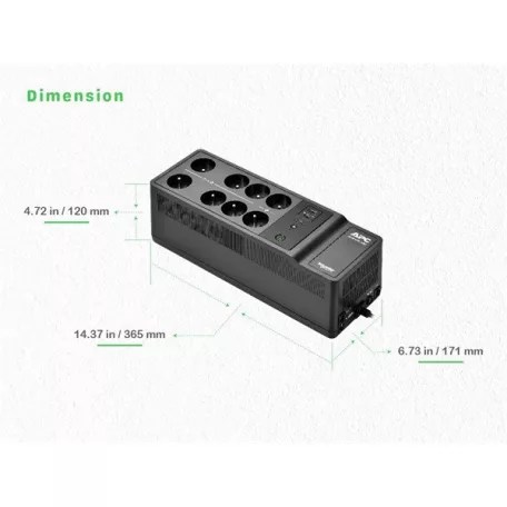 APC Back-UPS, 1050VA/600W Floor/Wall Mount, 230V, 8x Schuko CEE 7/3 outlets, USB Type A+C Port, User Replaceable Battery