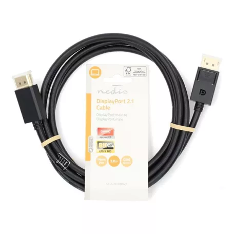 Nedis CCGL38010BK20 Displayport 2.1 kábel, 8K@60Hz, aranyozott csatlakozók, 2m