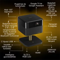   EPSON Projektor - Lifestudio Flex – EF-73 Éjfekete (3LCD, 4K Pro-UHD, 16:9, 1000 AL, 5000000:1, HDMI/USB/WiFi/Bluetooth)