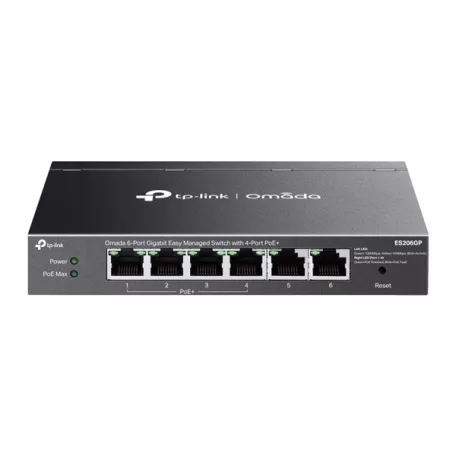 TP-LINK Switch 6x1000Mbps (4xPOE+) Fémházas Easy Smart (Omada), ES206GP