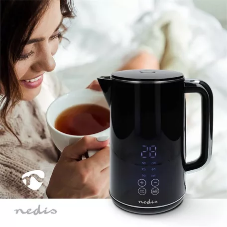Nedis KAWK362EBK vízforraló ,1,7 l, hőmérsékletkijelző és szabályzó 50, 60, 70, 80, 90, 100 °C, 360 fokban forgatható