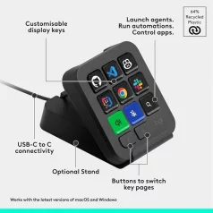   LOGITECH Billentyűzet - MX Keypad AI Control vezérlő, Vezetékes 9 gombos, érintős, Grafitszürke