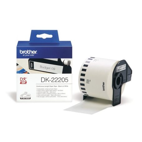 BROTHER Etikett címke DK-22205, Fehér alapon fekete papírszalag , folytonos, 62mm x 30.48M