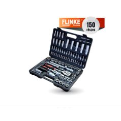   Flinke Möller 150 részes racsnis dugókulcs készlet műanyag hordtáskában - nagy krova készlet 2db hajtószárral 1/4" 1/2" var5807