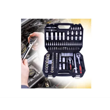 Flinke Möller 150 részes racsnis dugókulcs készlet műanyag hordtáskában - nagy krova készlet 2db hajtószárral 1/4" 1/2" var5807