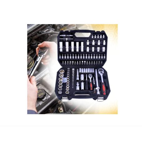 Flinke Möller 130 részes racsnis dugókulcs készlet műanyag hordtáskában - nagy krova készlet 2db hajtószárral 1/4" 1/2" var5807