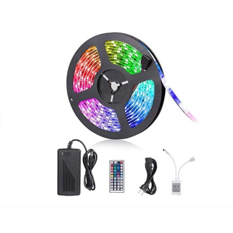 GLO RGB öntapadós led szalag távirányítóval 5m 44gombos rgb5050 led Színváltó táppal együtt 12v/5A 60w ip44