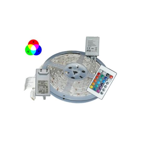 GLO RGB öntapadós led szalag távirányítóval 5 m  ip44 rgb5050 led Színváltó táppal együtt 12v/5A 60w