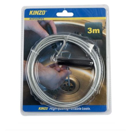 KINZO Lefolyó tisztító spirál 3m Fürdőszobai vagy a konyhai lefolyóban egyaránt használható KINZO lefolyó tisztító fém 3m
