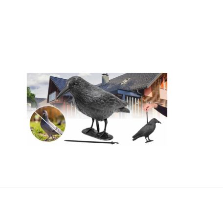 Garden of Eden Fekete galambriasztó varjú talppal, Uv Stabil, - 42 cm -beszélő holló varjú mozgásérzékelővel valódi hanggal madárijesztő 7348