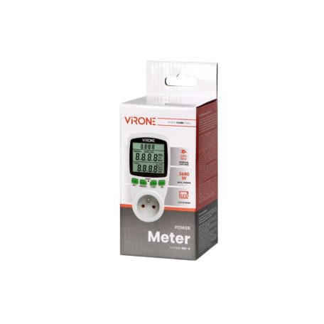 VIRONE OR-em-1(gs)  Fogyasztásmérő konnektor aljzat, schuko, 3680W, IP20, 16A, 230V, fehér EM01