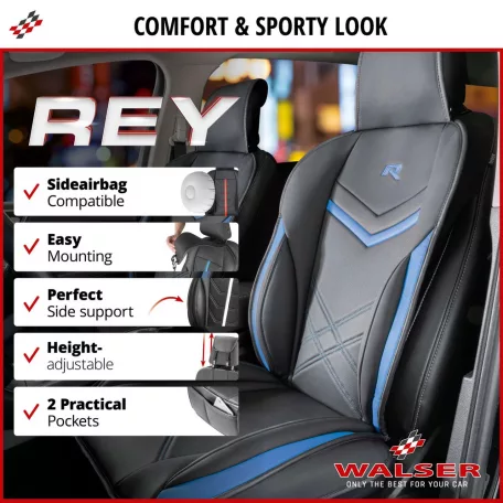 Ülésvédő ECO bőr REY - fekete-kék - WALSER