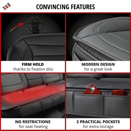 Ülésvédő - ECO bőr, zsebekkel - FERNANDO - hátsó ülésre - fekete - WALSER