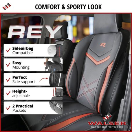 Ülésvédő ECO bőr REY - fekete-piros - WALSER