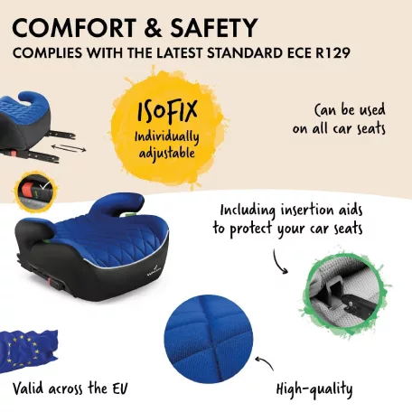 Gyerekülés magasító ISOFIX - ECE R 129 - ANDY - kék - WALSER