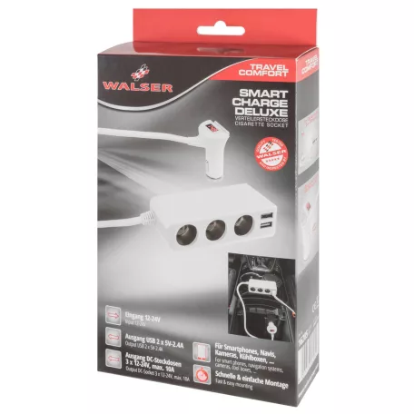Szivargyújtó elosztó 12-24V 3 aljzat, 2xUSB aljzat Smart-IC - WALSER