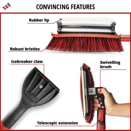 Teleszkópos hókefe jégkaparóval, vízlehúzóval 92-132 cm - piros-fekete - WALSER