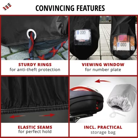 Motortakaró ponyva PREMIUM - CHOPPER - L méret - 250x100x130 cm fekete - WALSER