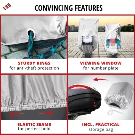 Motortakaró ponyva BASIC - SCOOTER - S méret - 185x90x100 cm ezüst - WALSER