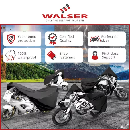 Motortakaró ponyva BASIC - CHOPPER - L méret - 250x100x130 cm fekete - WALSER