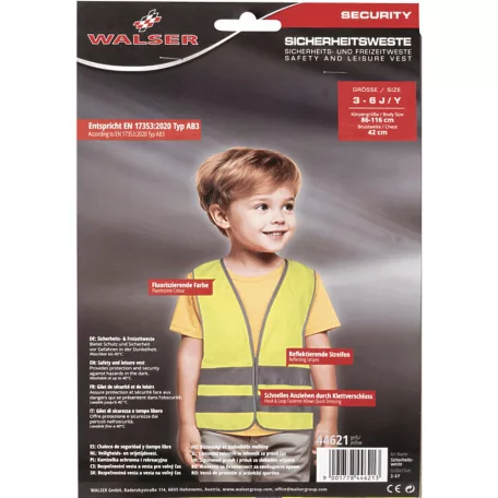 Láthatósági fényvisszaverő mellény - gyerek méret - 3-6 éves kor - WALSER