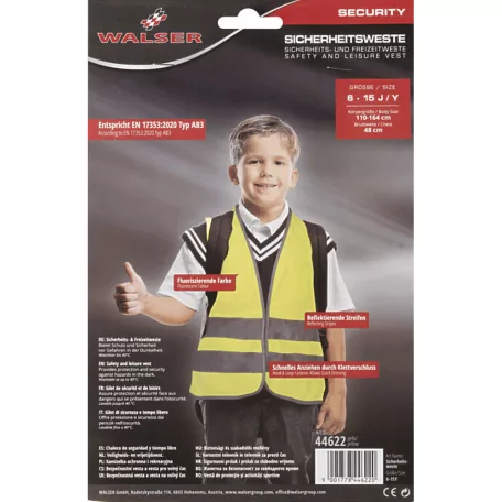 Láthatósági fényvisszaverő mellény - gyerek méret - 6-15 éves kor - WALSER