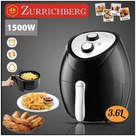 Zurrichberg Deluxe Olaj nélküli meleglevegős fritőz, 3,6 liter prémium forrólevegős fritőz olaj nélküli sütő 1500w -s Airfryer zbp7616