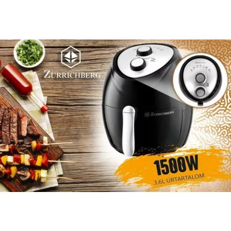 Zurrichberg Deluxe Olaj nélküli meleglevegős fritőz, 3,6 liter prémium forrólevegős fritőz olaj nélküli sütő 1500w -s Airfryer zbp7616